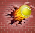 Flaming Tennis Ball Breaking Through Brick Wall