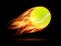 Flaming Tennis Ball. Tennis Ball flying in fire on dark background.
