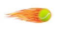 Flaming Tennis Ball. Tennis Ball flying in fire on white background.