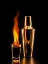 Flaming tequila, mexican drink served with fire, incandescent drink
