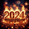 Flaming 2024 text. Happy new year 2024 concept