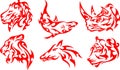 Flaming Tribal Animal Mascots Set, Vector Illustration Characters