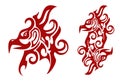 Flaming tribal Phoenix head and double sign of the Phoenix