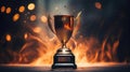 Flaming Triumph, Winner Trophy Ignited with Victory against a Blurred Background. Generative AI