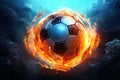 Flaming Victory: Soccer Ball Surrounded by Fiery Energy