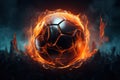 Flaming Victory: Soccer Ball Surrounded by Fiery Energy