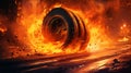 flaming wheel on a black background. Fire wheel Royalty Free Stock Photo
