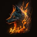 Flaming Wolf Head. Generative AI