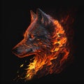 Flaming Wolf Head. Generative AI