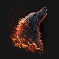 Flaming Wolf Head. Generative AI