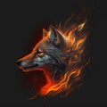 Flaming Wolf Head. Generative AI