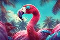 flamingo animal summer hipster bird feather party sunglasses pink tropical. Generative AI. Royalty Free Stock Photo