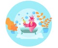 Flamingo bathing and having a good time in a bath with cocktail, recreation, enjoynment, splendid time on vacation Royalty Free Stock Photo