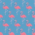 Flamingo Bird and Tropical Flowers Background - Retro seamless pattern Royalty Free Stock Photo