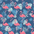 Flamingo Bird and Tropical Flowers Background - Retro seamless pattern Royalty Free Stock Photo