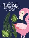 Flamingo bird vector card.