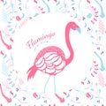 Flamingo in the center of a white circle