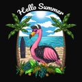 Flamingo cool vacation on the beach vector illustration