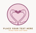 Flamingo Couple Kiss With Text Logo Color Illustration