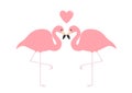 Flamingo couple Pink heart. Exotic tropical bird. Zoo animal collection. Cute cartoon character. Love greeting card. Flat design. Royalty Free Stock Photo