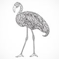 Flamingo decorated with oriental ornaments. Vintage black and white hand drawn vector Royalty Free Stock Photo