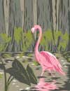 Flamingo in the Everglades National Park Located in Florida United States of America WPA Poster Art