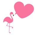 Flamingo. Exotic tropical bird. Zoo animal collection. Pink heart frame talking bubble. Cute cartoon character. Decoration element Royalty Free Stock Photo