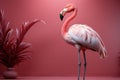 Flamingo extream minimal empty space background Generative AI
