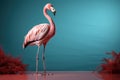 Flamingo extream minimal empty space background Generative AI