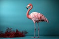 Flamingo extream minimal empty space background Generative AI