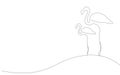 Flamingo family continuous line drawing, vector Royalty Free Stock Photo