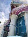 Flamingo Hotel and casino (flame sculpture outside building)