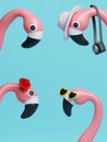 Flamingo float on blue background. Summer minimal concept. summer vacation and holidays concept copy space. 3d Royalty Free Stock Photo