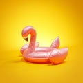 Flamingo Float 3D Rendering Yellow Summer Background