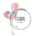 Flamingo in floral euphemistic Logos Template Royalty Free Stock Photo