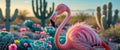 Flamingo Grace Surrounded by Colorful Desert Life Royalty Free Stock Photo