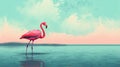 Flamingo Standing On Blue Background With Risograph Ra 8400 Texture