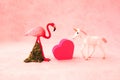 Flamingo heart and unicorn with love Royalty Free Stock Photo