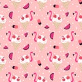 Flamingo ice cream seamless pattern.