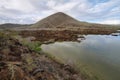 Flamingo lagoon and mountain in Floreana island Royalty Free Stock Photo