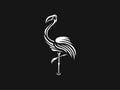 Flamingo logo. Engraving vector illustration. Emblem design on black background
