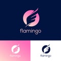 Flamingo logo. Pink wing icon. Bird wing in pink circle, isolated different backgrounds.