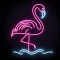 flamingo neon light on solid black background. ai generative