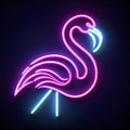 flamingo neon light on solid black background. ai generative