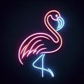 flamingo neon light on solid black background. ai generative