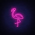 Flamingo neon sign vector. Flamingo Design template neon sign, summer light banner, neon signboard, nightly bright