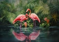 Flamingo Paradise: A Reflection of Love and Loneliness in Soft L Royalty Free Stock Photo