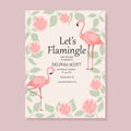 Flamingo party invitation.Baby shower invitations with flamingo cartoon character set. Royalty Free Stock Photo