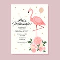 Flamingo party invitation.Baby shower invitations with flamingo cartoon character set. Royalty Free Stock Photo