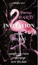 Flamingo party invitation card Vector. Watercolor Hand drawn background with paint stains